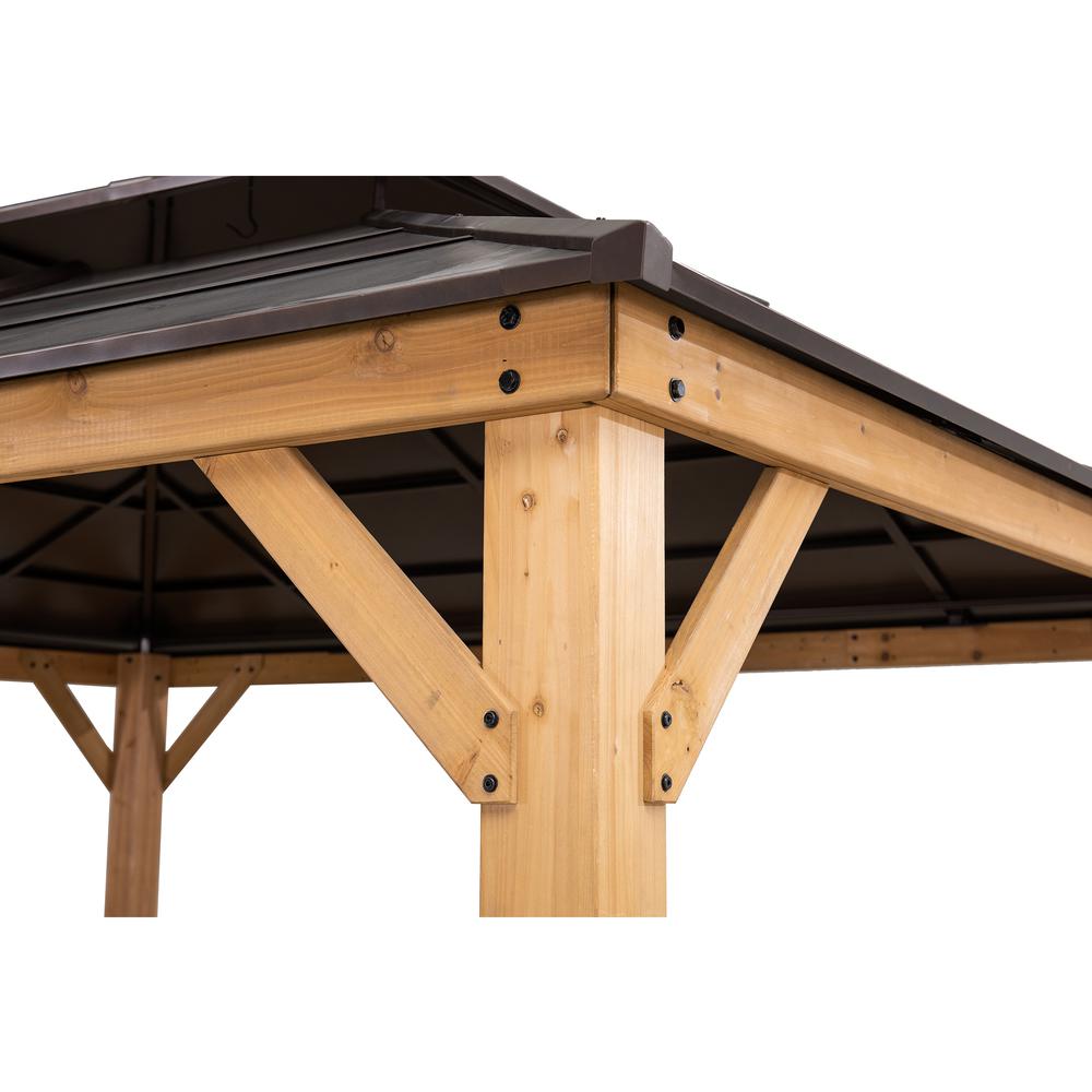 13 ft. x 15 ft. Cedar Framed Gazebo with Brown Steel 2-tier Hip Roof Hardtop. Picture 10