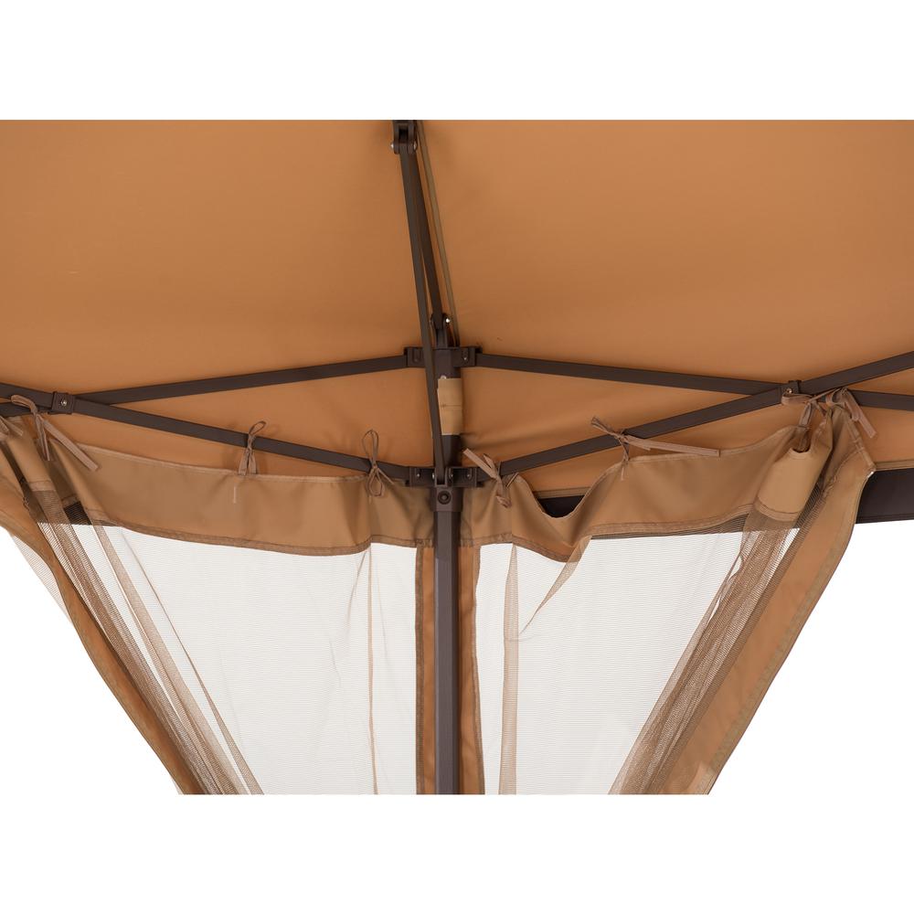 Sunjoy 11 ft. x 11 ft. Tan and Brown 2-tone Pop Up Portable Hexagon Steel Gazebo. Picture 12