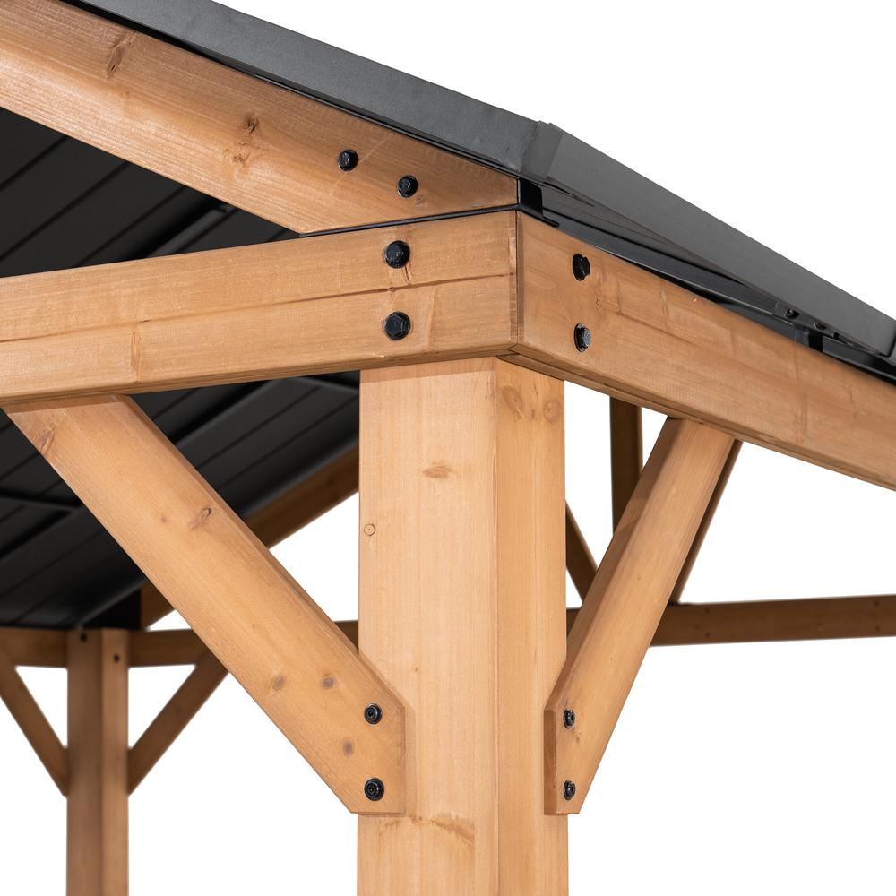 Sunjoy 11 ft. x 13 ft. Cedar Framed Gazebo with Matte-Black Steel Gable Hardtop Roof. Picture 4
