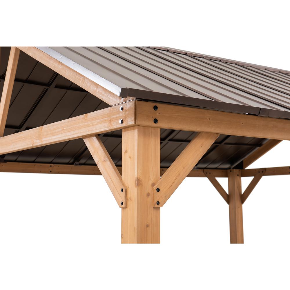 Sunjoy 13 ft. x 15 ft. Cedar Framed Gazebo with Brown Steel Gable Roof Hardtop. Picture 4