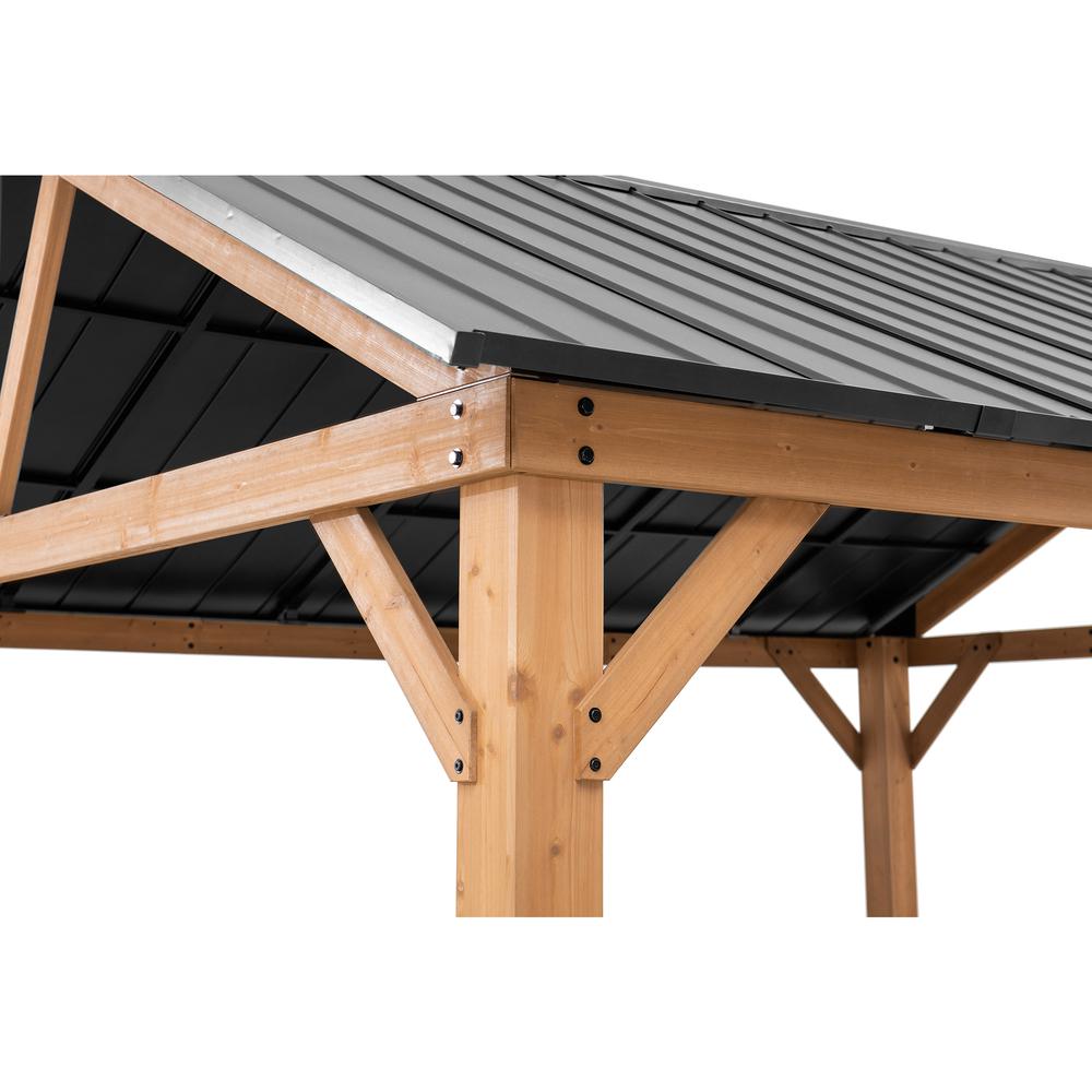 Sunjoy 13 ft. x 15 ft. Cedar Framed Gazebo with Matte-Black Steel Gable Roof Hardtop. Picture 4