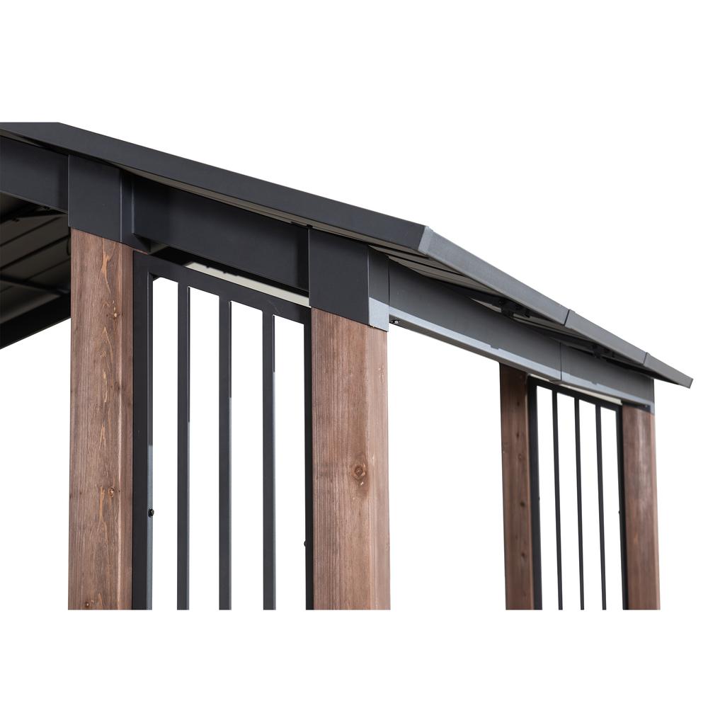 Outdoor Cedar Wood Frame Gazebo with Black Steel Hardtop Roof for Patio. Picture 2