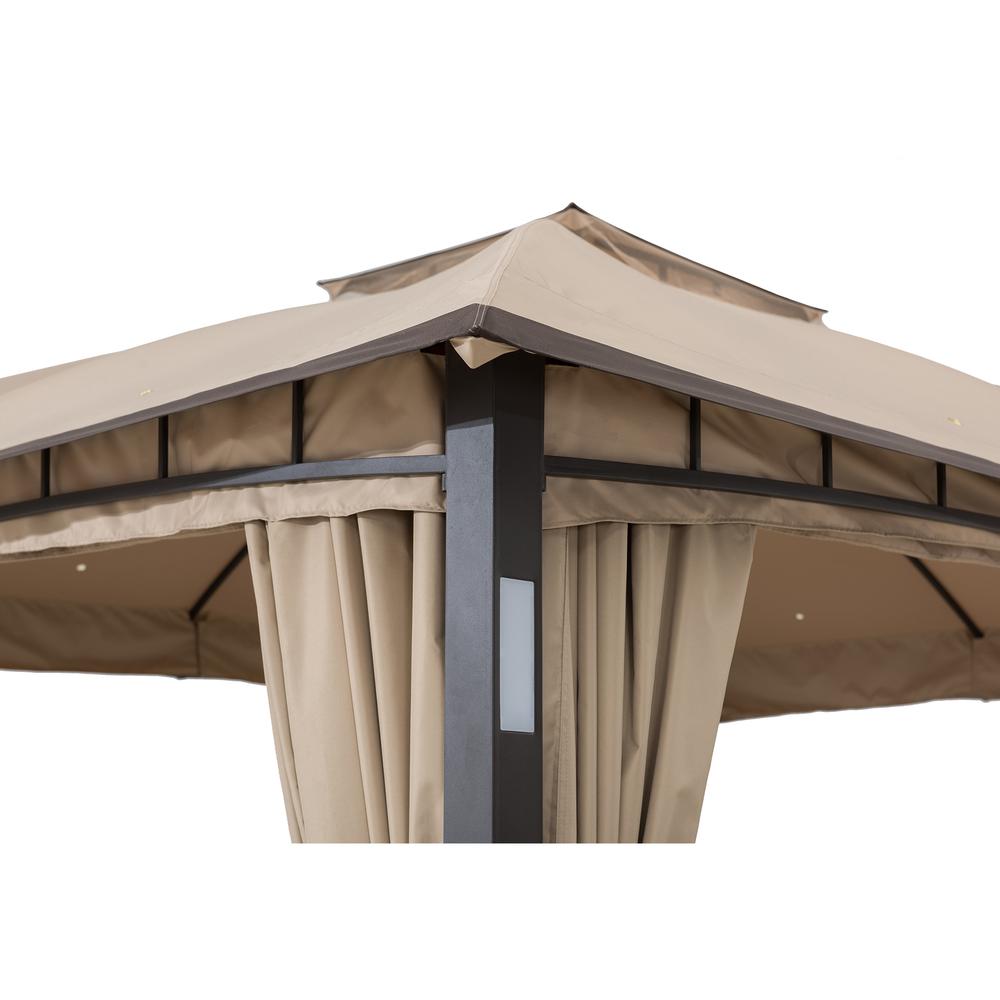 Sunjoy 11 ft. x 13 ft. Tan and Brown Gazebo with LED Lighting and Bluetooth Sound. Picture 3