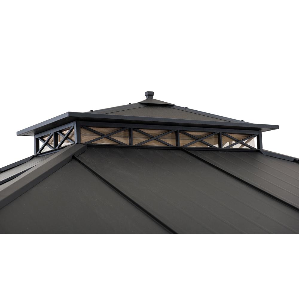 Outdoor Patio Black Steel Frame Hardtop Gazebo with 2-Tier Steel Roof. Picture 12