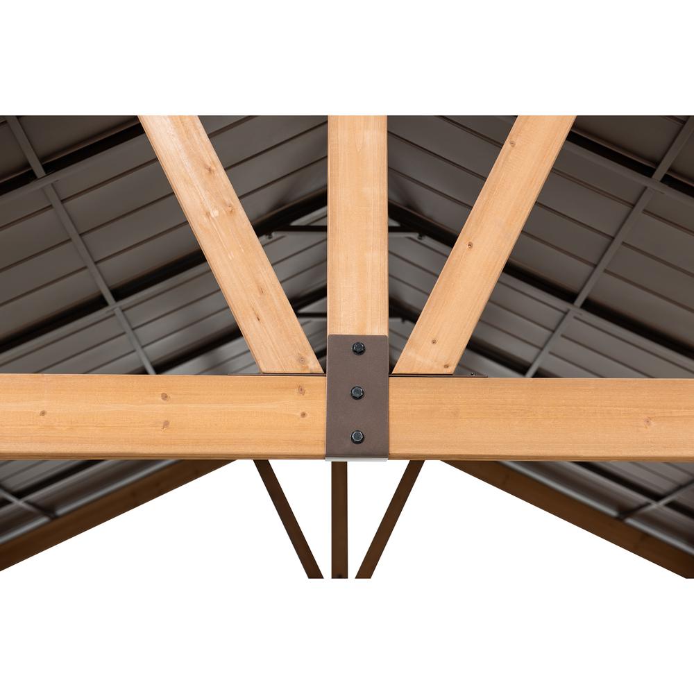 Sunjoy 13 ft. x 15 ft. Cedar Framed Gazebo with Brown Steel Gable Roof Hardtop. Picture 10