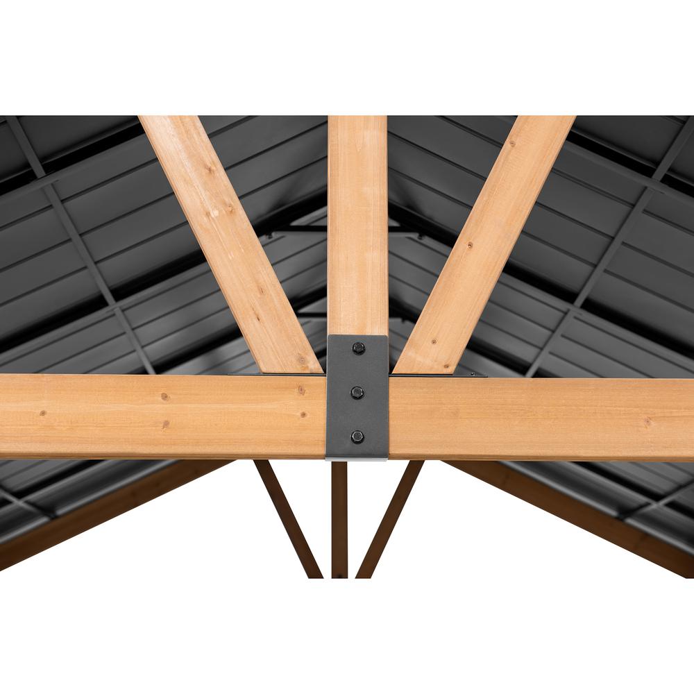 Sunjoy 13 ft. x 15 ft. Cedar Framed Gazebo with Matte-Black Steel Gable Roof Hardtop. Picture 10