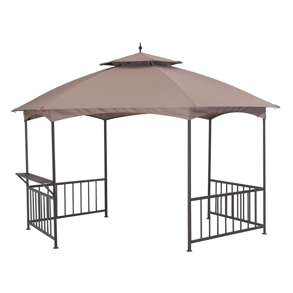 11 ft. x 13 ft. Brown Steel Hexagon Gazebo with 2-tier Khaki Dome Canopy. Picture 1