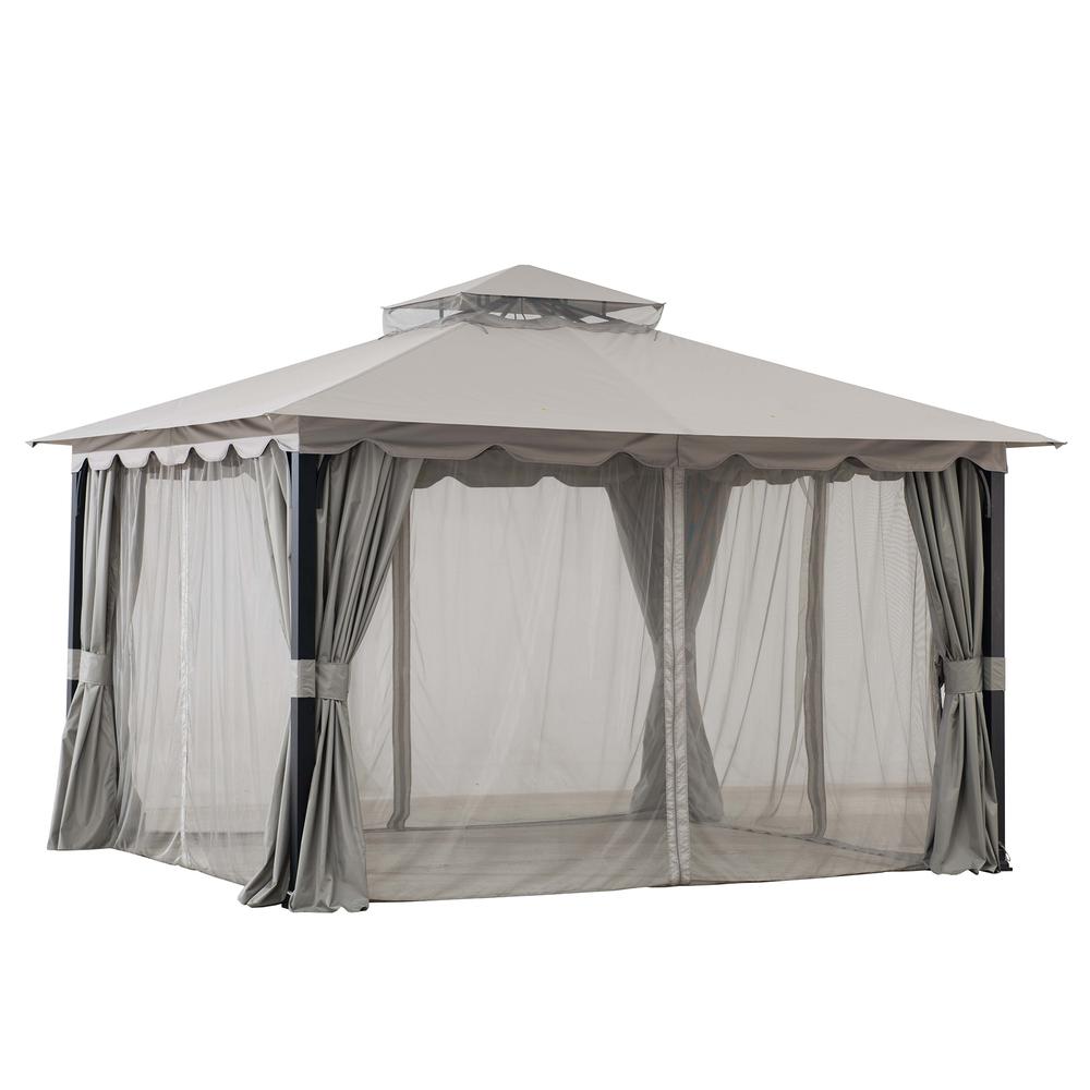 11 ft. x 13 ft. Gray Steel Gazebo with 2-tier Hip Roof. Picture 3