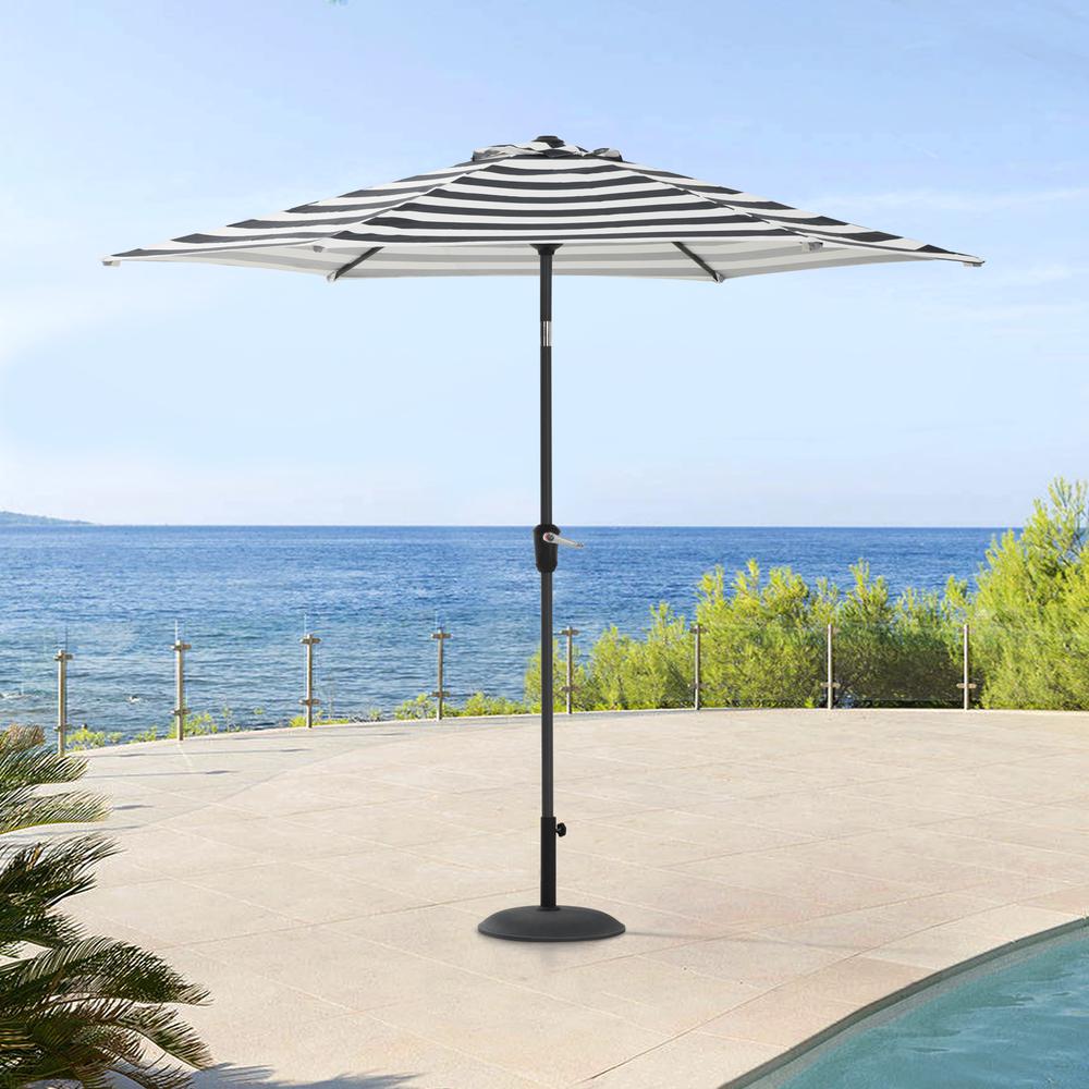 Sunjoy 9ft Patio Umbrella Outdoor Table Market Umbrella with Push Button Tilt, Crank Lift and 6 Sturdy Steel Ribs for Garden, Deck, Backyard, Pool, Black. Picture 2