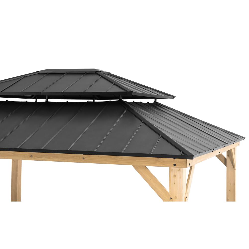 Outdoor Patio Cedar Framed Gazebo with Double Steel Hardtop Roof for Garden. Picture 3