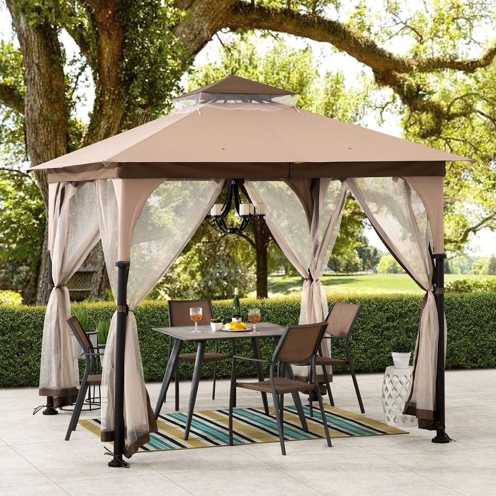 Patio 9.5 ft. x 9.5 ft. Tan and Brown 2-tone Steel Gazebo. Picture 19