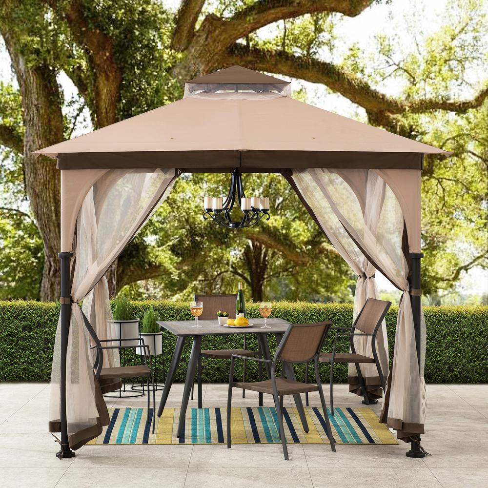 Patio 9.5 ft. x 9.5 ft. Tan and Brown 2-tone Steel Gazebo. Picture 17