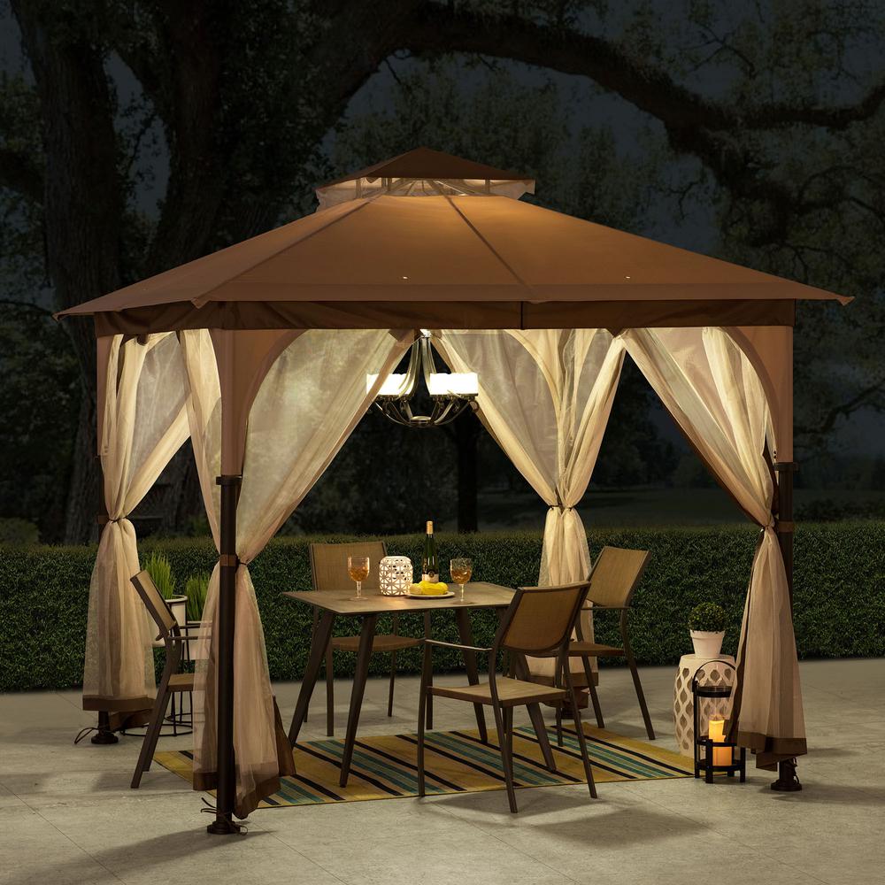 Patio 9.5 ft. x 9.5 ft. Tan and Brown 2-tone Steel Gazebo. Picture 18
