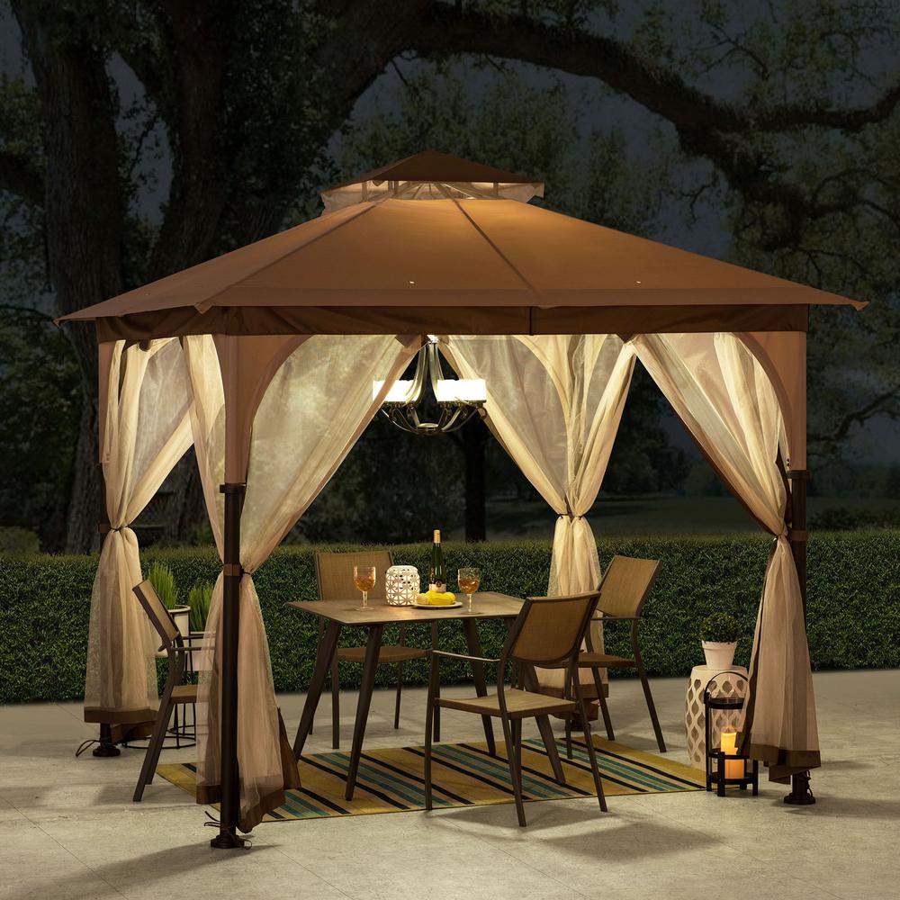 Patio 9.5 ft. x 9.5 ft. Tan and Brown 2-tone Steel Gazebo. Picture 20