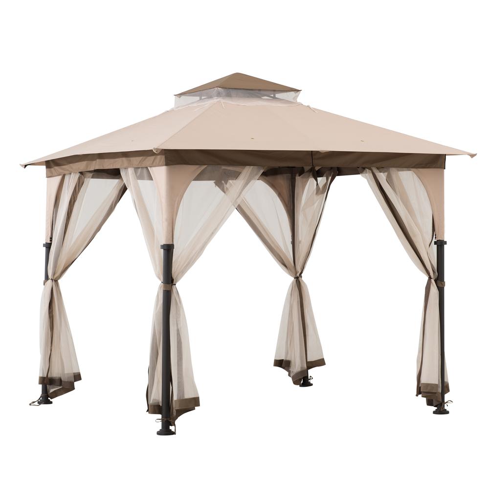 Patio 9.5 ft. x 9.5 ft. Tan and Brown 2-tone Steel Gazebo. Picture 2