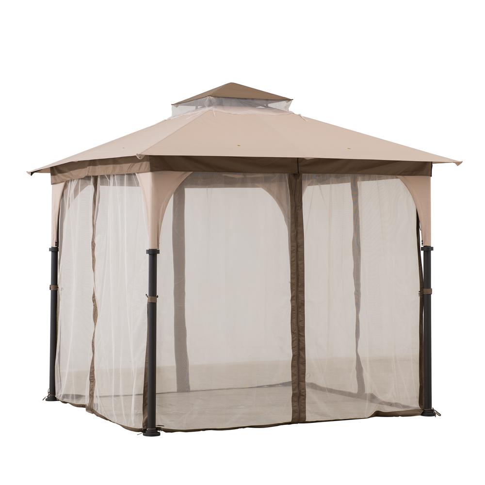 Patio 9.5 ft. x 9.5 ft. Tan and Brown 2-tone Steel Gazebo. Picture 22