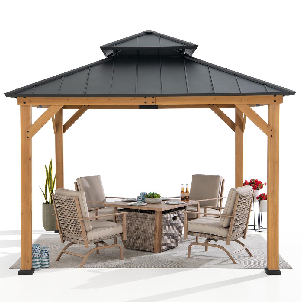 Wood Gazebo with 2-tier Metal Roof, for Patios, Lawn, and Backyard, Black. Picture 13