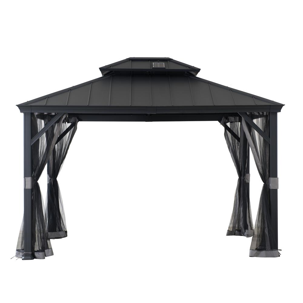 Sunjoy 10 x 12ft Patio Aluminum Frame Gazebo with Solar Panel and 2-Tier Hardtop. Picture 15