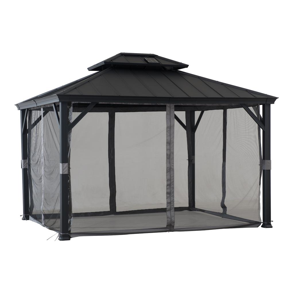 Sunjoy 10 x 12ft Patio Aluminum Frame Gazebo with Solar Panel and 2-Tier Hardtop. Picture 17