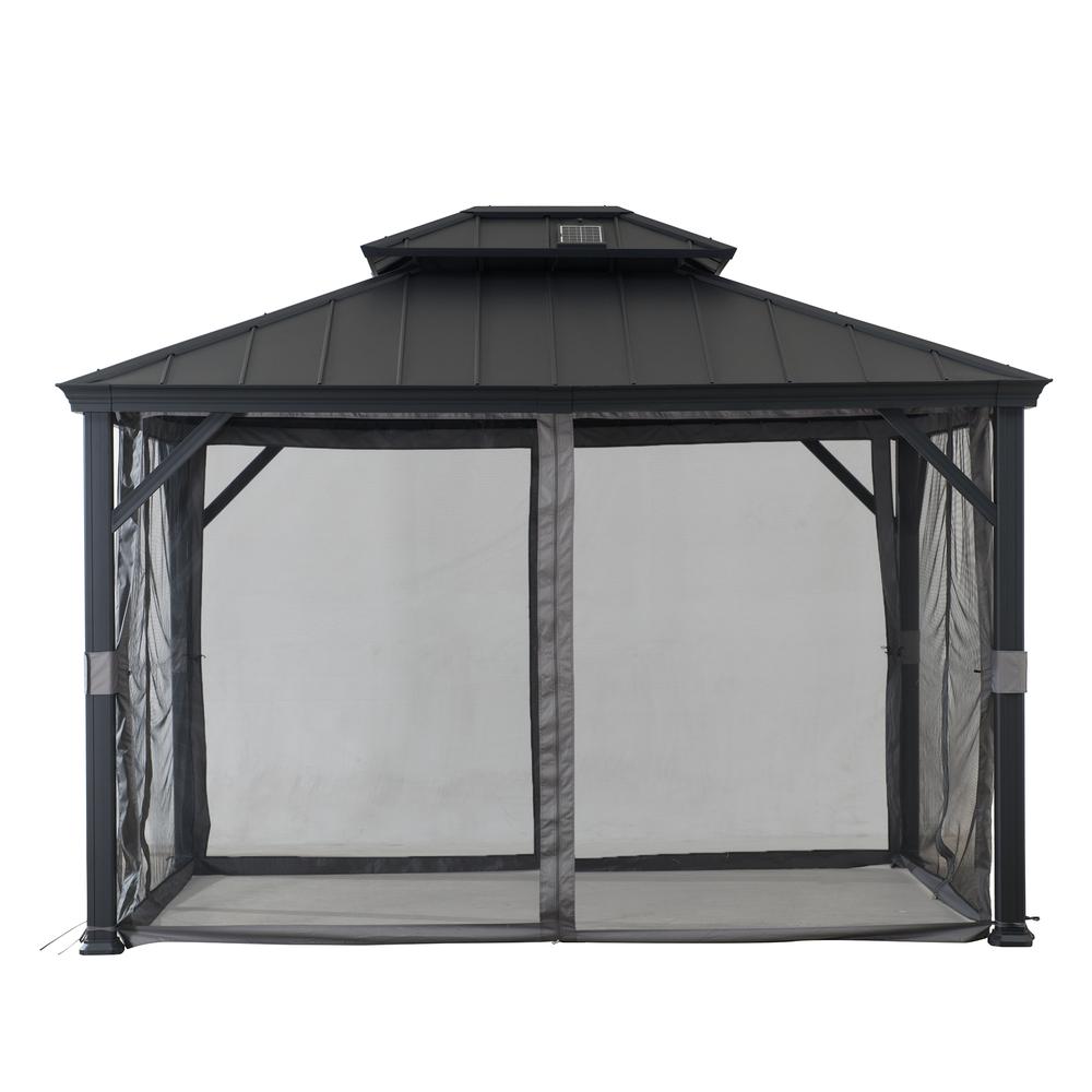 Sunjoy 10 x 12ft Patio Aluminum Frame Gazebo with Solar Panel and 2-Tier Hardtop. Picture 18