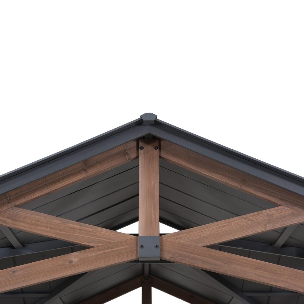 Bella Outdoor Patio Cedar Frame Gazebo with Steel 2-Tier Hardtop Roof. Picture 10