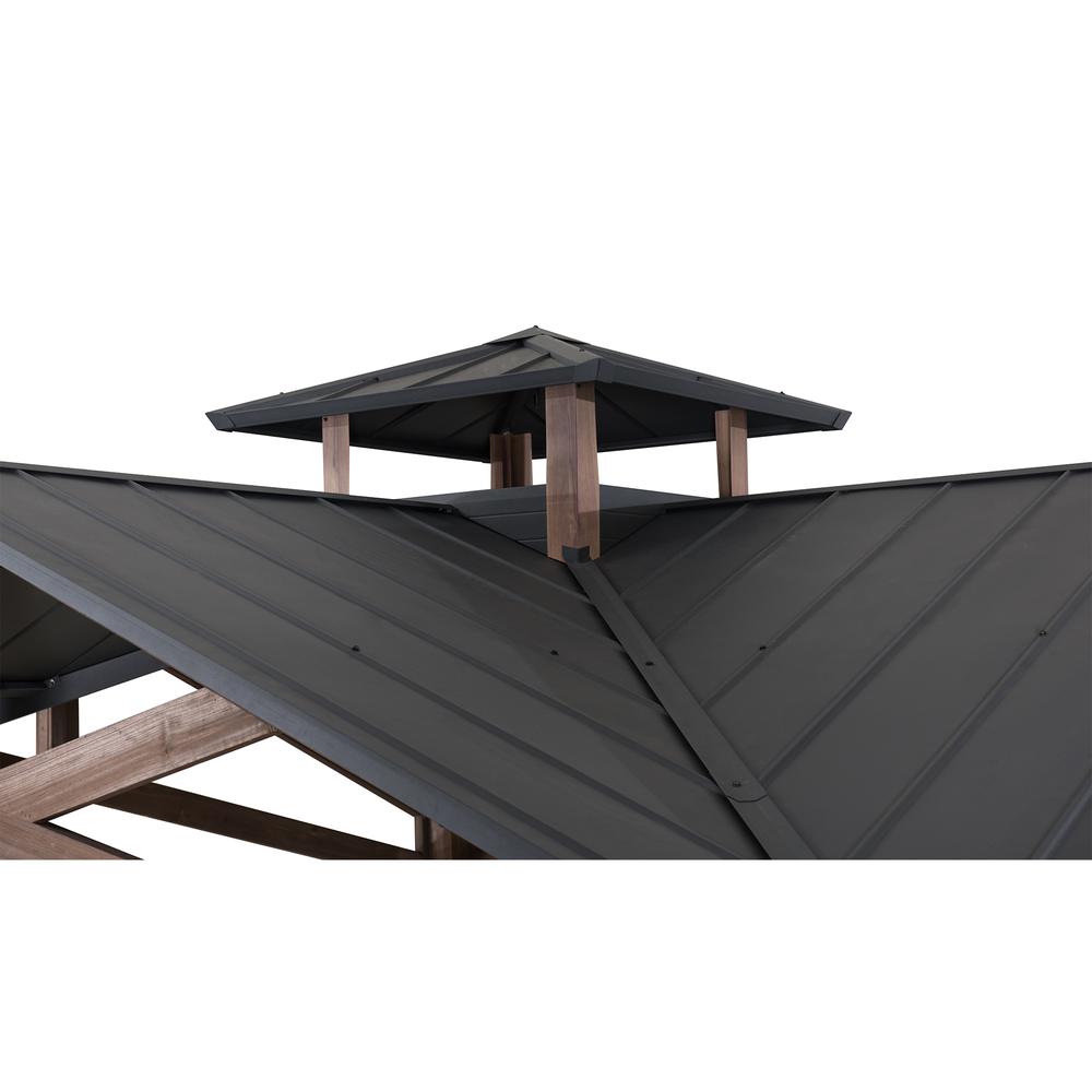 Bella Outdoor Patio Cedar Frame Gazebo with Steel 2-Tier Hardtop Roof. Picture 14