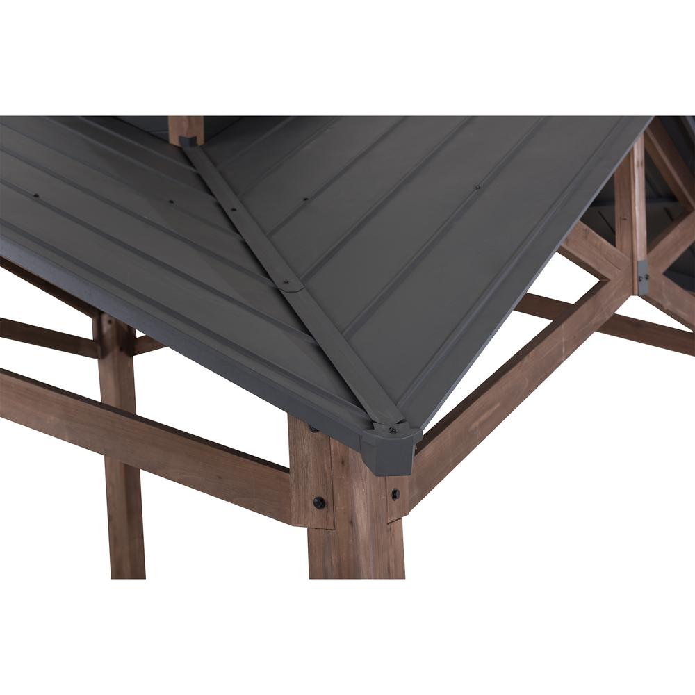 Bella Outdoor Patio Cedar Frame Gazebo with Steel 2-Tier Hardtop Roof. Picture 15
