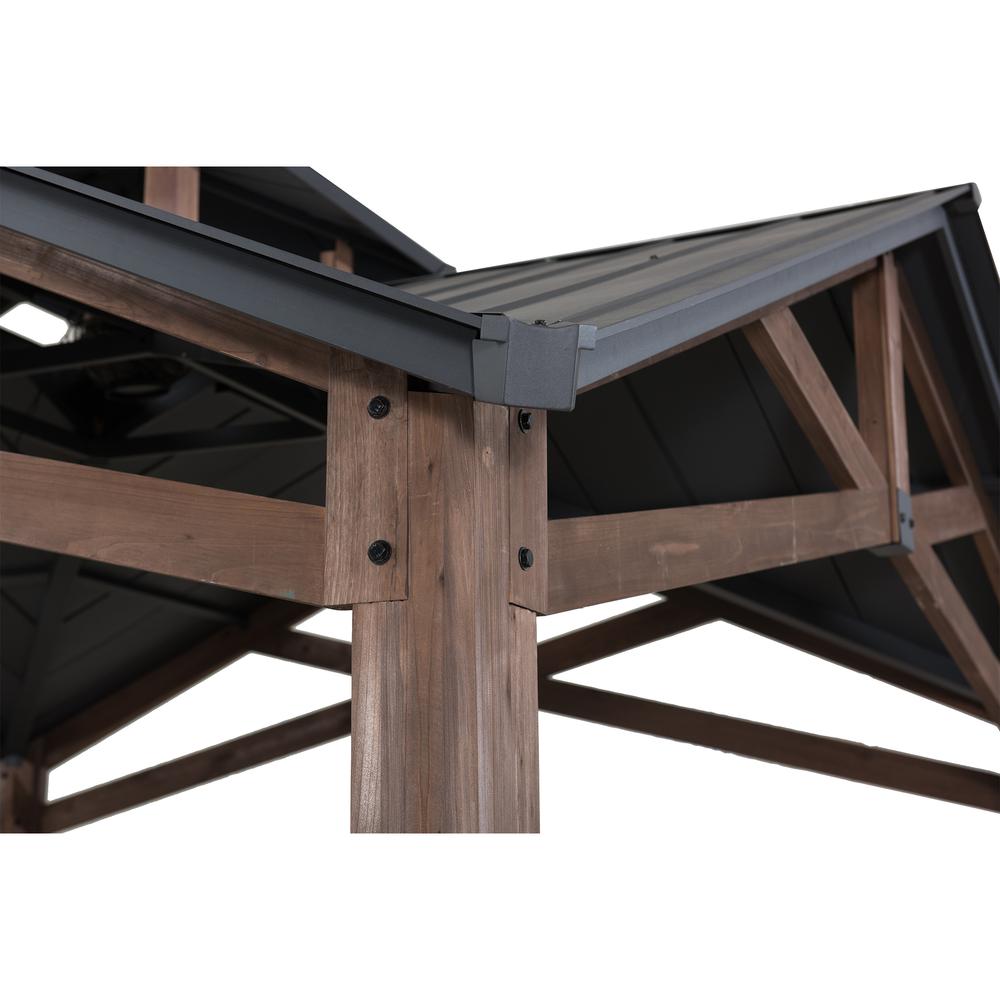 Bella Outdoor Patio Cedar Frame Gazebo with Steel 2-Tier Hardtop Roof. Picture 4