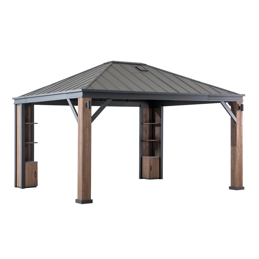 Sunjoy 12 x 14 ft Hardtop Gazebo with LED Lighting and Bluetooth Sound. Picture 1