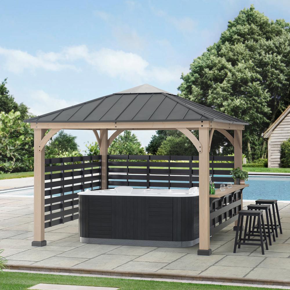 Cameron Cedar Wood Framed Hot Tub Gazebo with Steel and Polycarbonate Hardtop. Picture 14