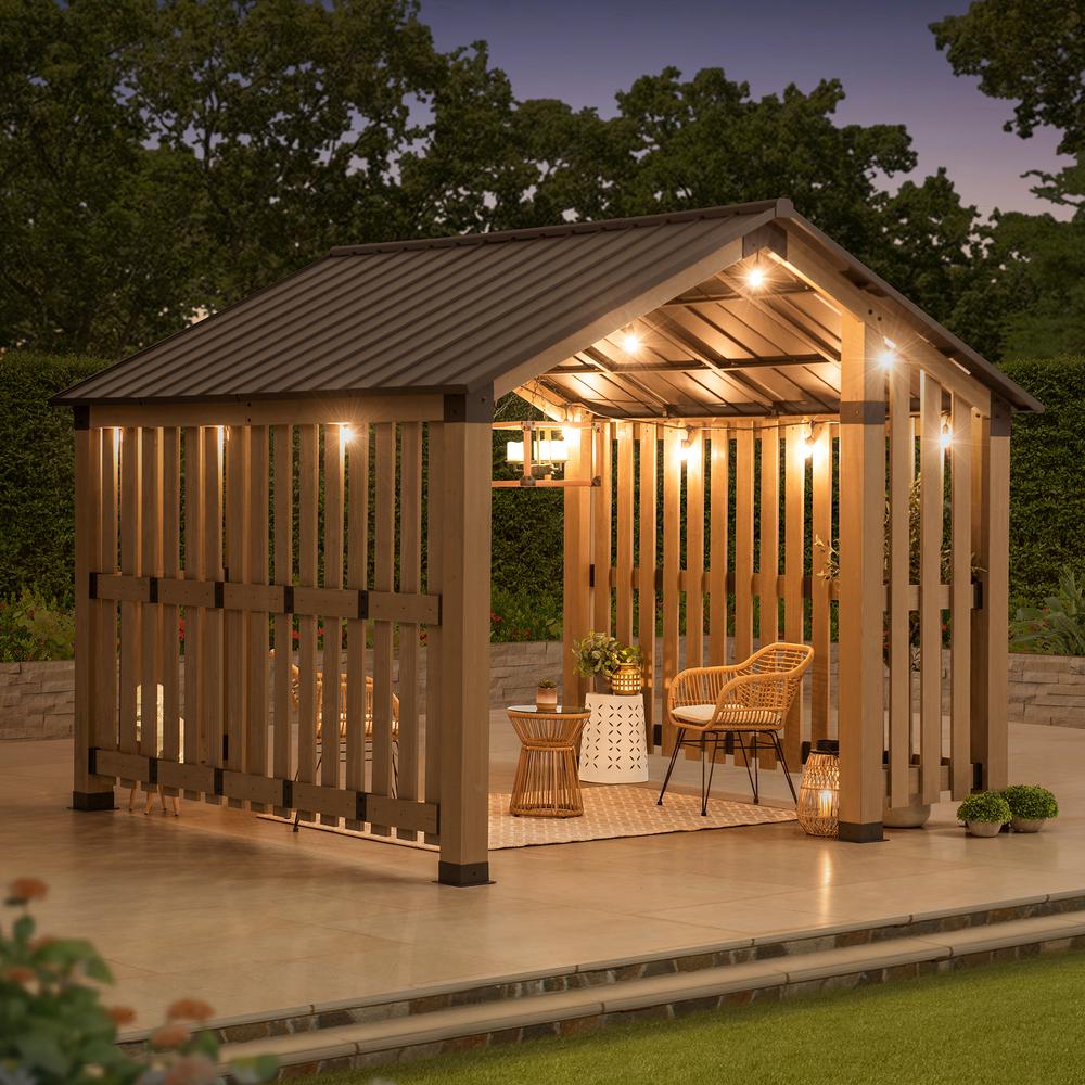 SummerCove Sienna 11 ft. x 11 ft. Cedar Wood Framed Hot Tub Gazebo with Steel Hardtop. Picture 13