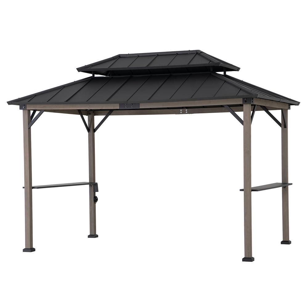 Durable Cedar Framed Wood Gazebo with Built-In Electrical Outlets, Black. Picture 16