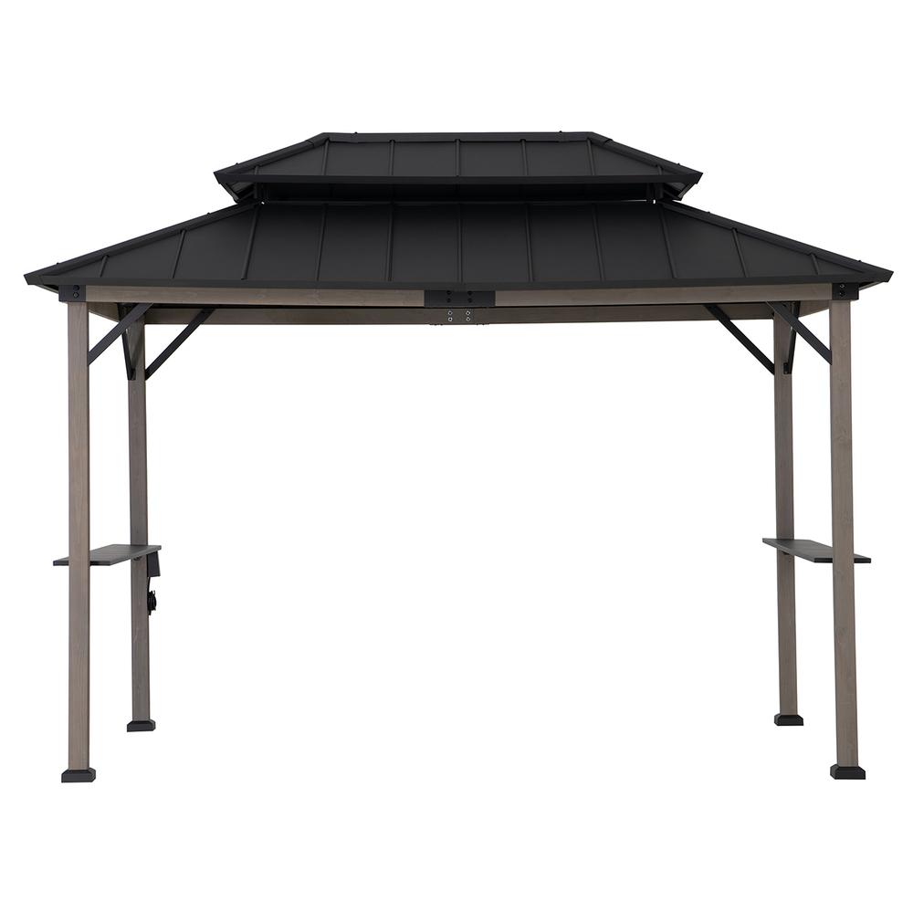 Durable Cedar Framed Wood Gazebo with Built-In Electrical Outlets, Black. Picture 17