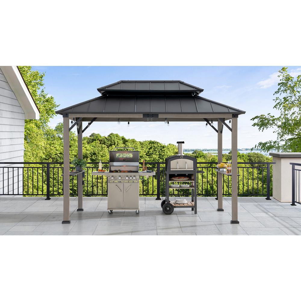 Durable Cedar Framed Wood Gazebo with Built-In Electrical Outlets, Black. Picture 12