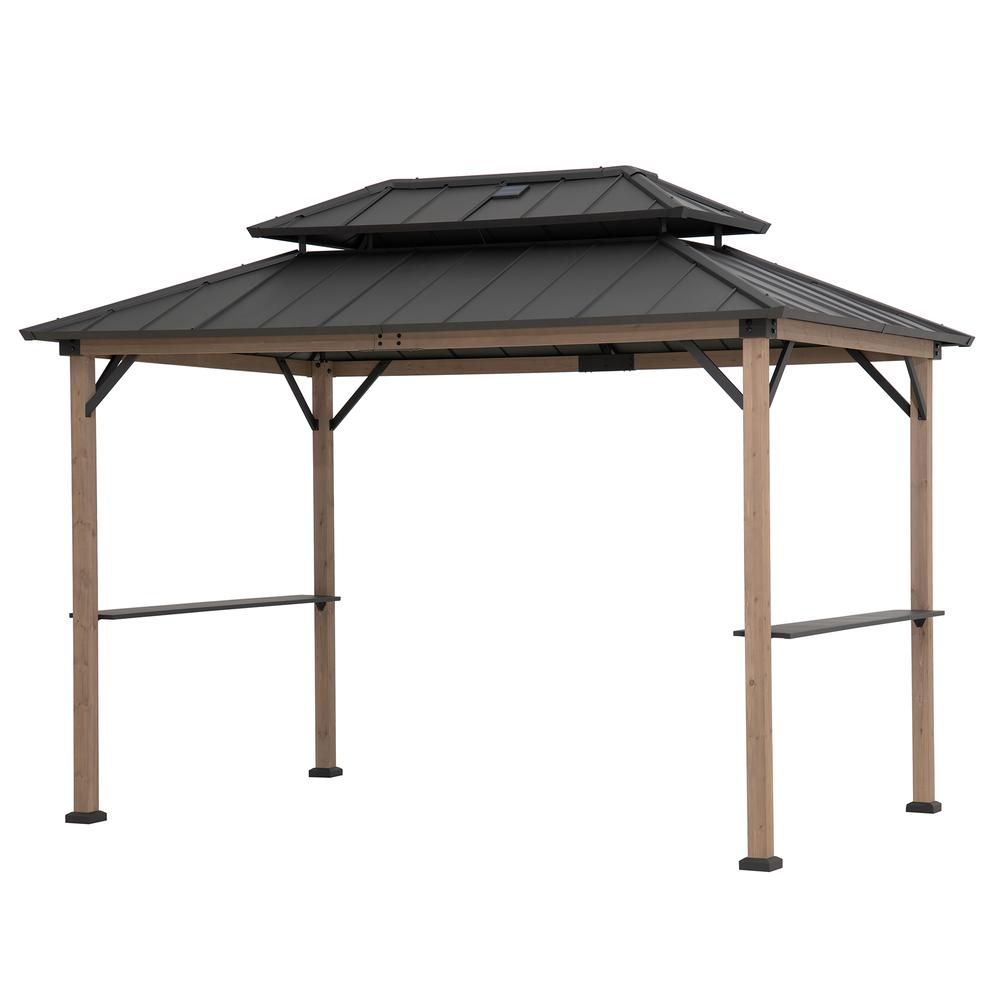 Durable Cedar Frame Wood Gazebo, for Backyard BBQs and Patio Parties, Brown. Picture 16