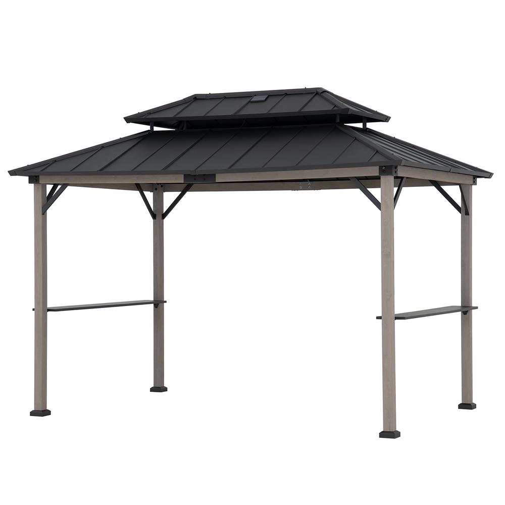Durable Cedar Frame Wood Gazebo, for Backyard BBQs and Patio Parties, Black. Picture 18
