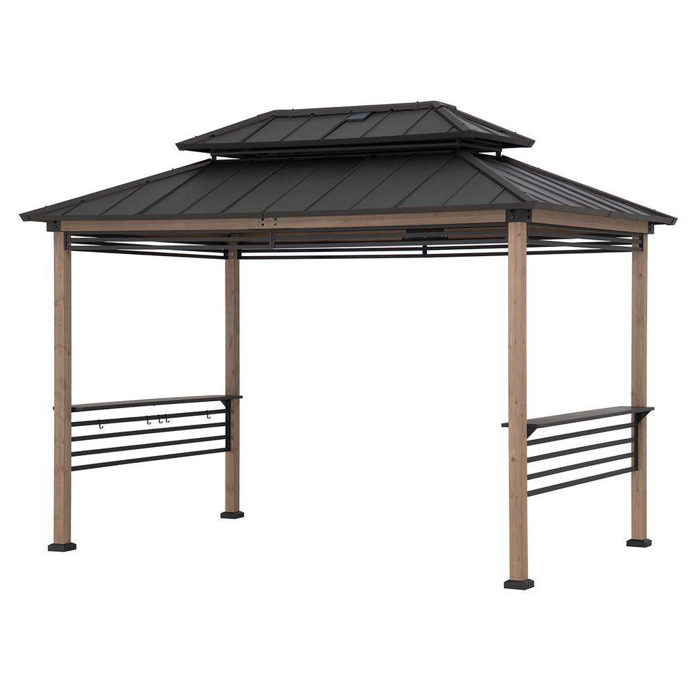 Gazebo with Decorative Fence, for Backyard BBQs and Patio Parties, Brown. Picture 20