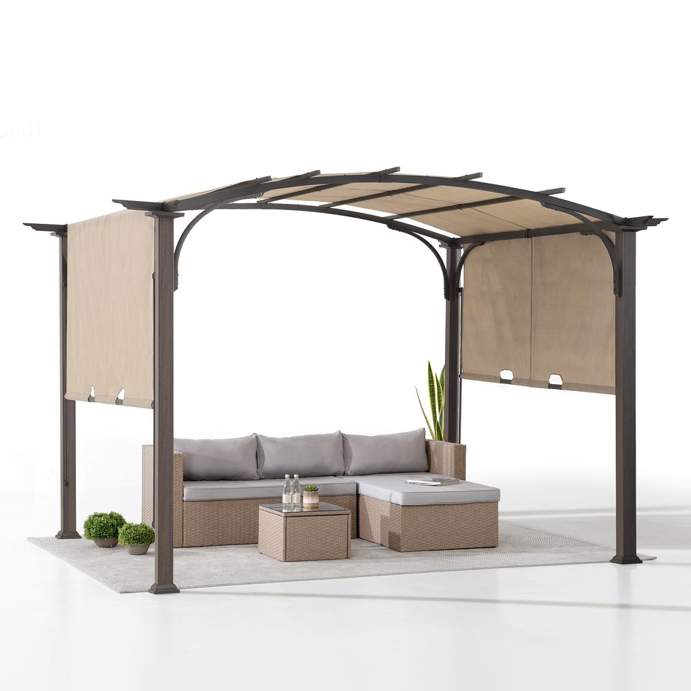 Pergola with Adjustable Canopy for Patio, Backyard, and Garden, Tan & Brown. Picture 20