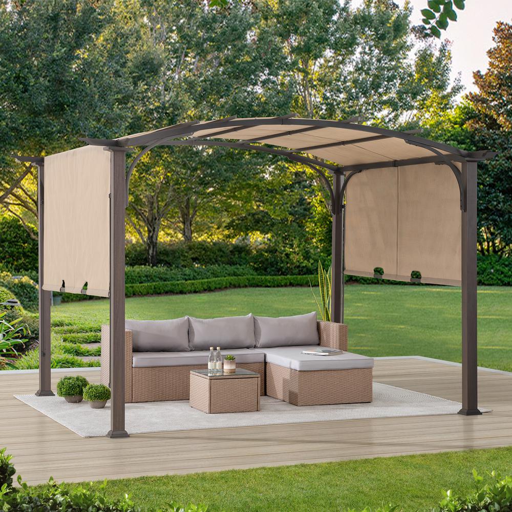 Pergola with Adjustable Canopy for Patio, Backyard, and Garden, Tan & Brown. Picture 19