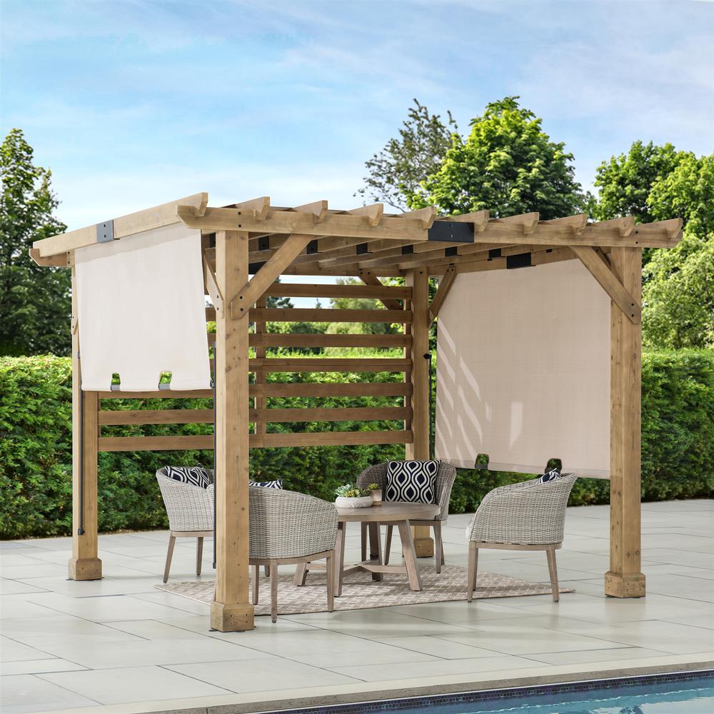 Sunjoy 10 x 11 ft Cedar Wood Frame Pergola with Adjustable Canopy&Privacy Screen. Picture 12