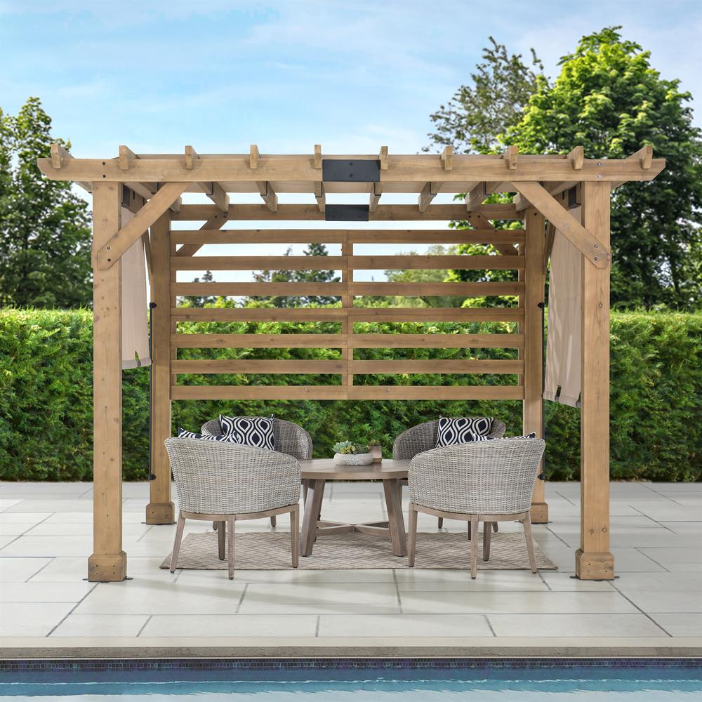 Sunjoy 10 x 11 ft Cedar Wood Frame Pergola with Adjustable Canopy&Privacy Screen. Picture 13