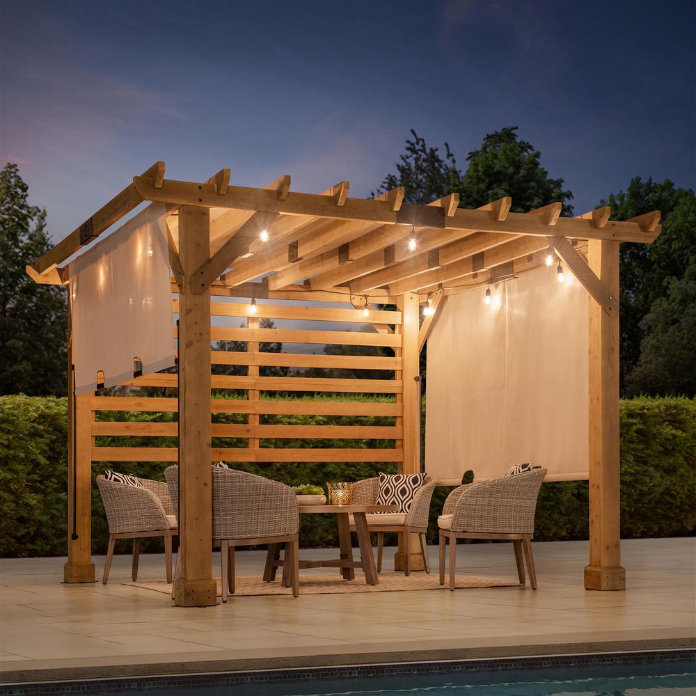 Sunjoy 10 x 11 ft Cedar Wood Frame Pergola with Adjustable Canopy&Privacy Screen. Picture 14