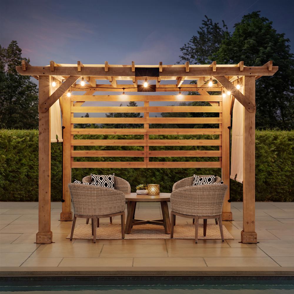 Sunjoy 10 x 11 ft Cedar Wood Frame Pergola with Adjustable Canopy&Privacy Screen. Picture 15