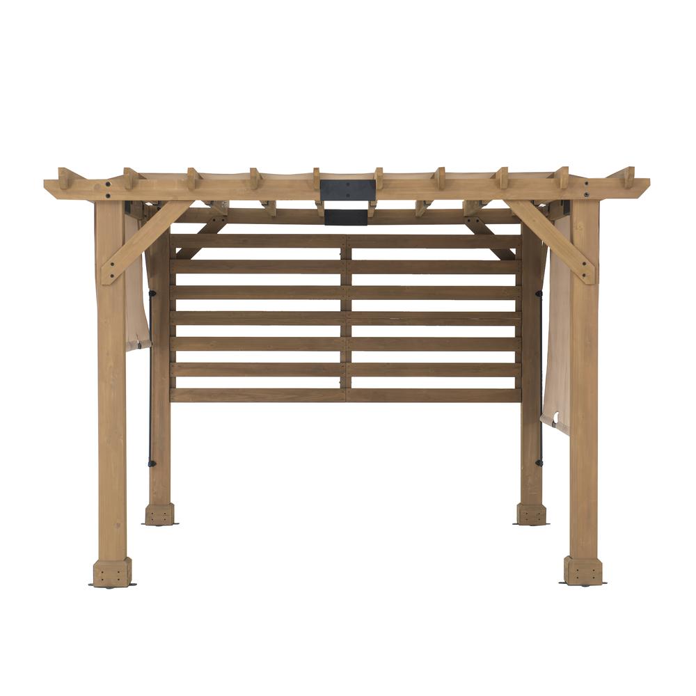 Sunjoy 10 x 11 ft Cedar Wood Frame Pergola with Adjustable Canopy&Privacy Screen. Picture 1