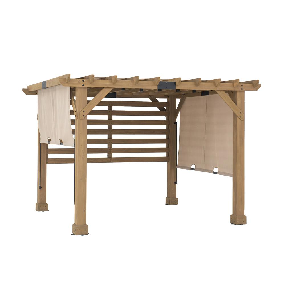 Sunjoy 10 x 11 ft Cedar Wood Frame Pergola with Adjustable Canopy&Privacy Screen. Picture 2