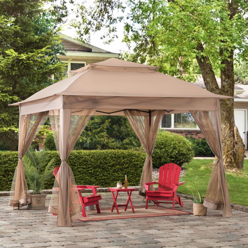 Patio Brown Steel Frame 11 x 11 ft Pop Up Portable 2 Tier Soft Top Gazebo. Picture 13