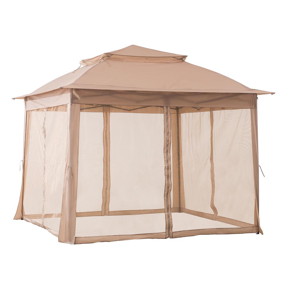Patio Brown Steel Frame 11 x 11 ft Pop Up Portable 2 Tier Soft Top Gazebo. Picture 11
