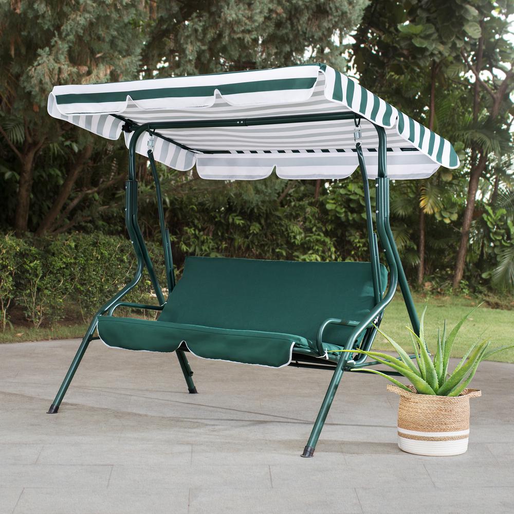 Sunjoy Green and White Covered 2-Seat Swing with Tilt Canopy. Picture 12