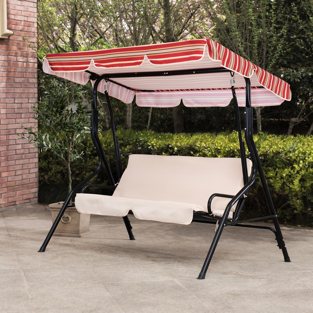 Sunjoy Tan and Red Striped Covered 2 Seatt Swing with Tilt Canopy. Picture 14