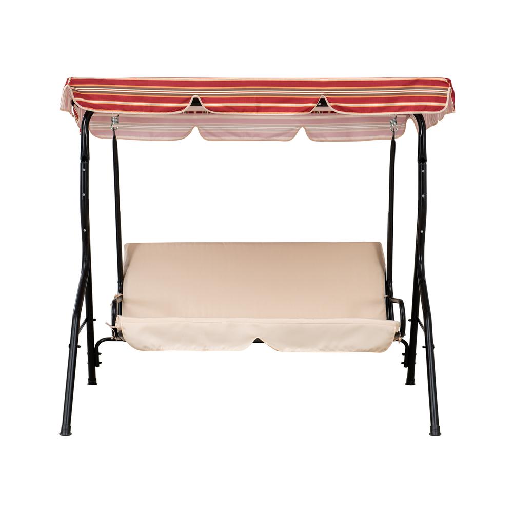 Sunjoy Tan and Red Striped Covered 2 Seatt Swing with Tilt Canopy. Picture 5
